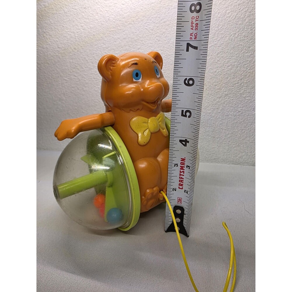 Vintage 1978 Fisher Price Pull Toy Bear, Rolling Activity Toy with Rattle Wheels - Picture 10 of 11